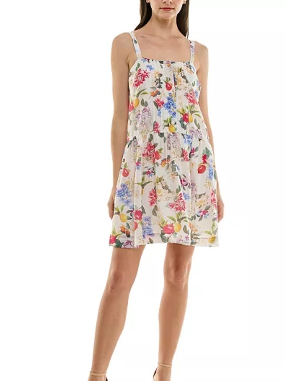 Taylor Printed Pintuck-Bodice Sleeveless Shift Dress